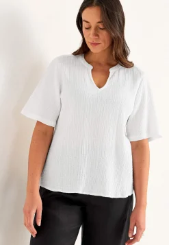 Bluse i rynket bomuld