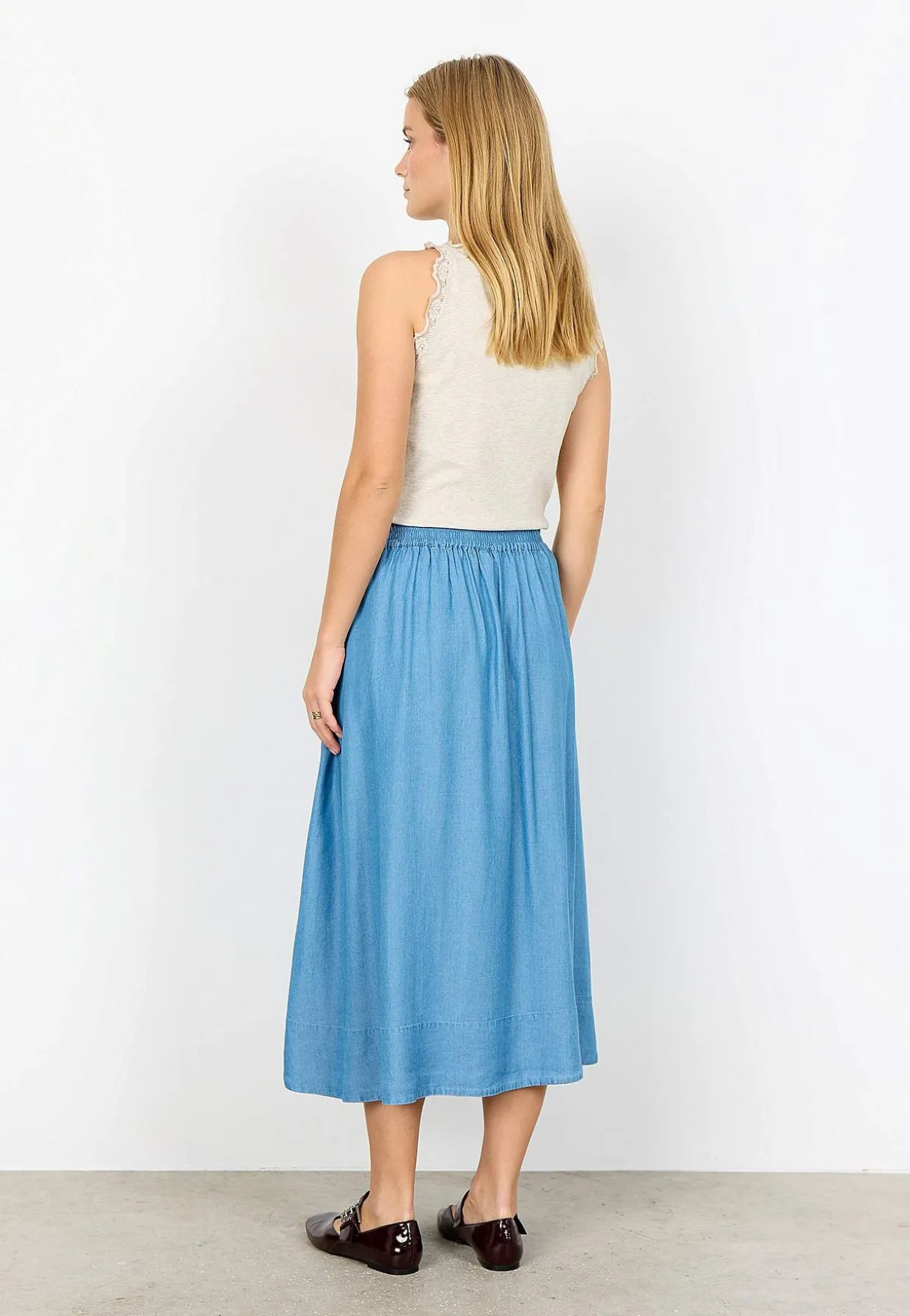 Denimnederdel i lyocell med lommer