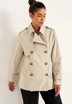 Dobbeltbrystet, kort trenchcoat