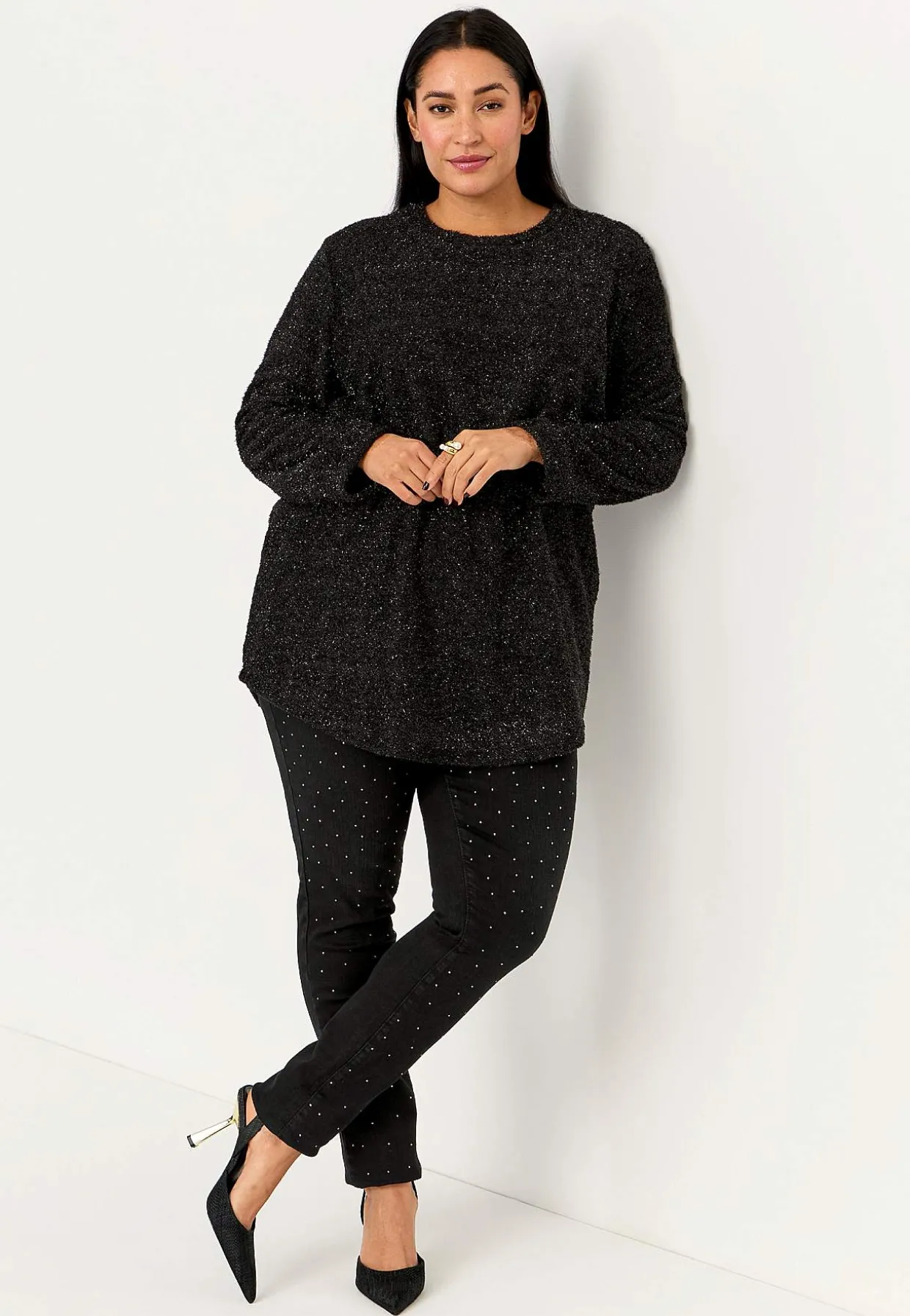 Elastisk jegging med rhinstensdetaljer