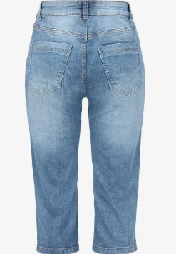 Elastiske crop jeans med syet pressefold