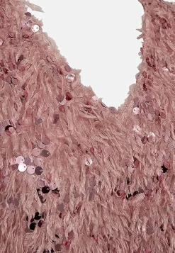 Festtop med fjerlignende materiale og pailleter | Cellbes