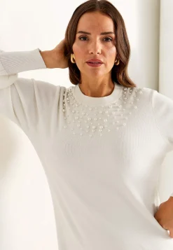 Fintstrikket kjole med perler | Cellbes