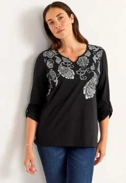 Jerseytop med 3/4 lange ærmer