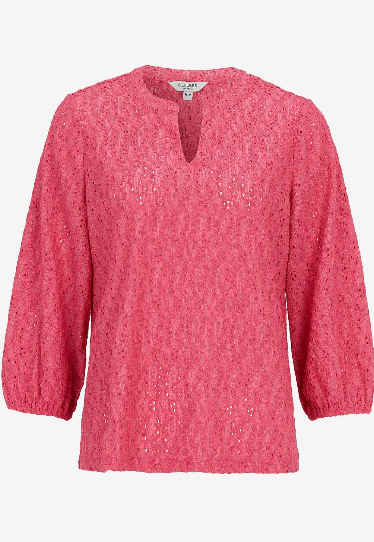 Jerseytop med broderet hulmønster