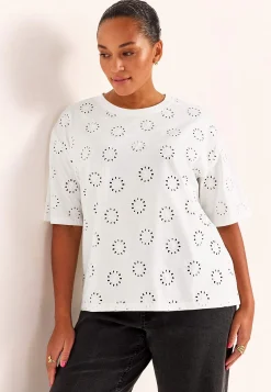 Jerseytop med broderet hulmønster | Cellbes