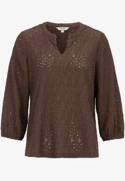 Jerseytop med broderet hulmønster