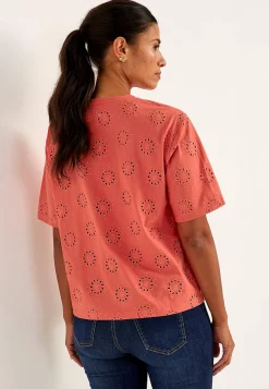 Jerseytop med broderet hulmønster