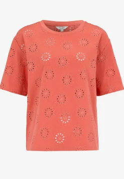 Jerseytop med broderet hulmønster