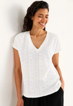 Jerseytop med hulbroderi