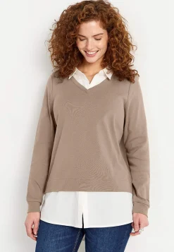 Jerseytop med syet skjorte krave