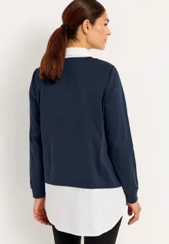 Jerseytop med syet skjorte krave