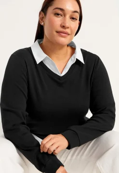 Jerseytop med syet skjorte krave