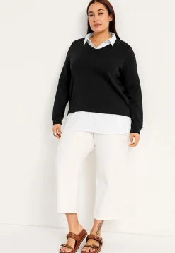 Jerseytop med syet skjorte krave