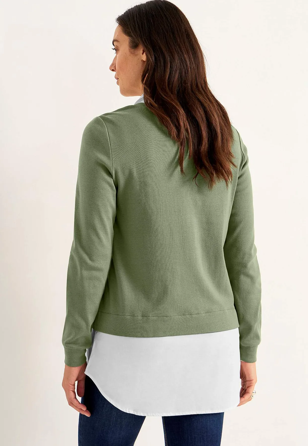 Jerseytop med syet skjorte krave