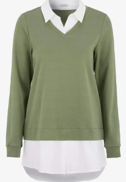 Jerseytop med syet skjorte krave