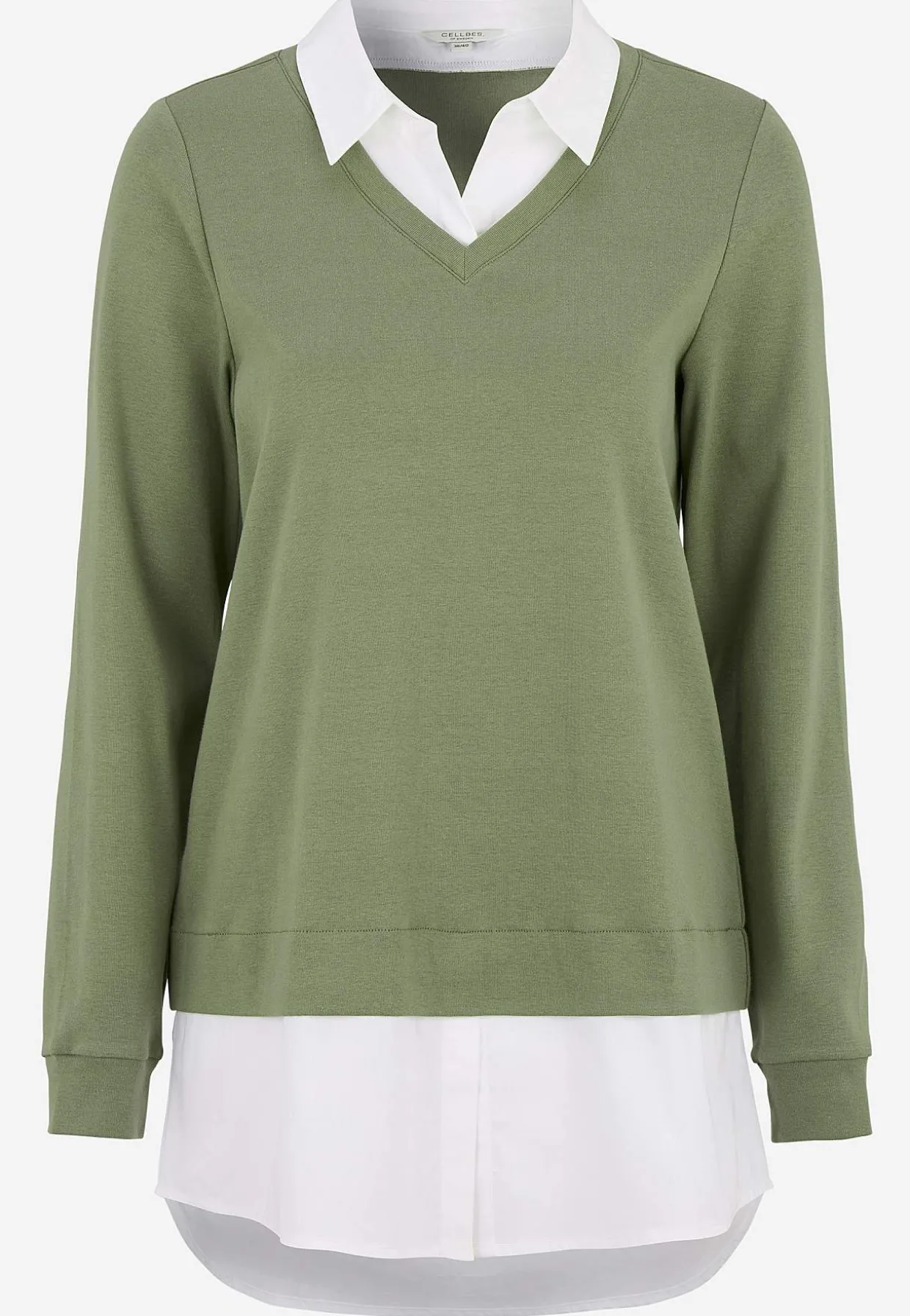 Jerseytop med syet skjorte krave