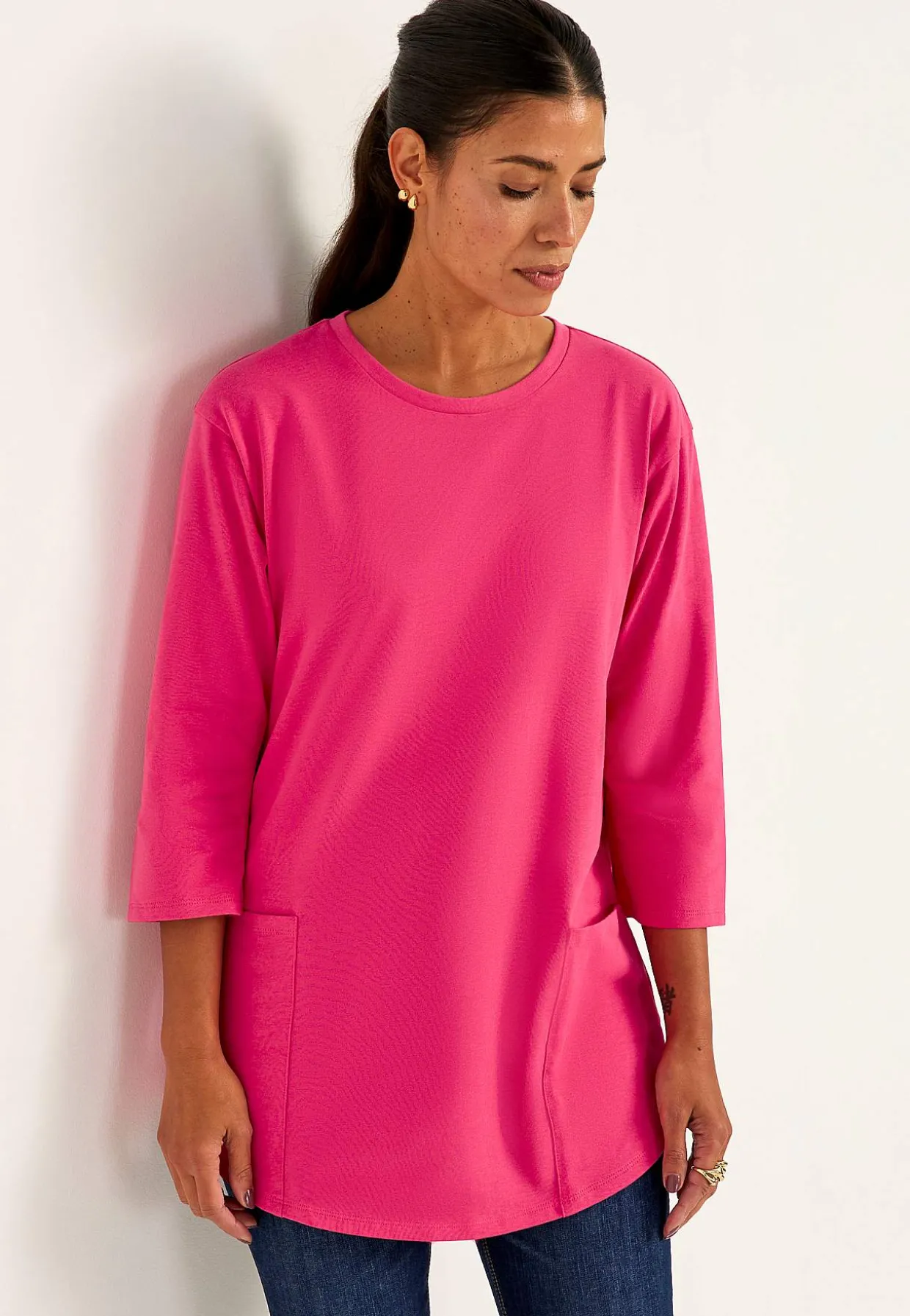 Jerseytunika i økologisk bomuld med lommer