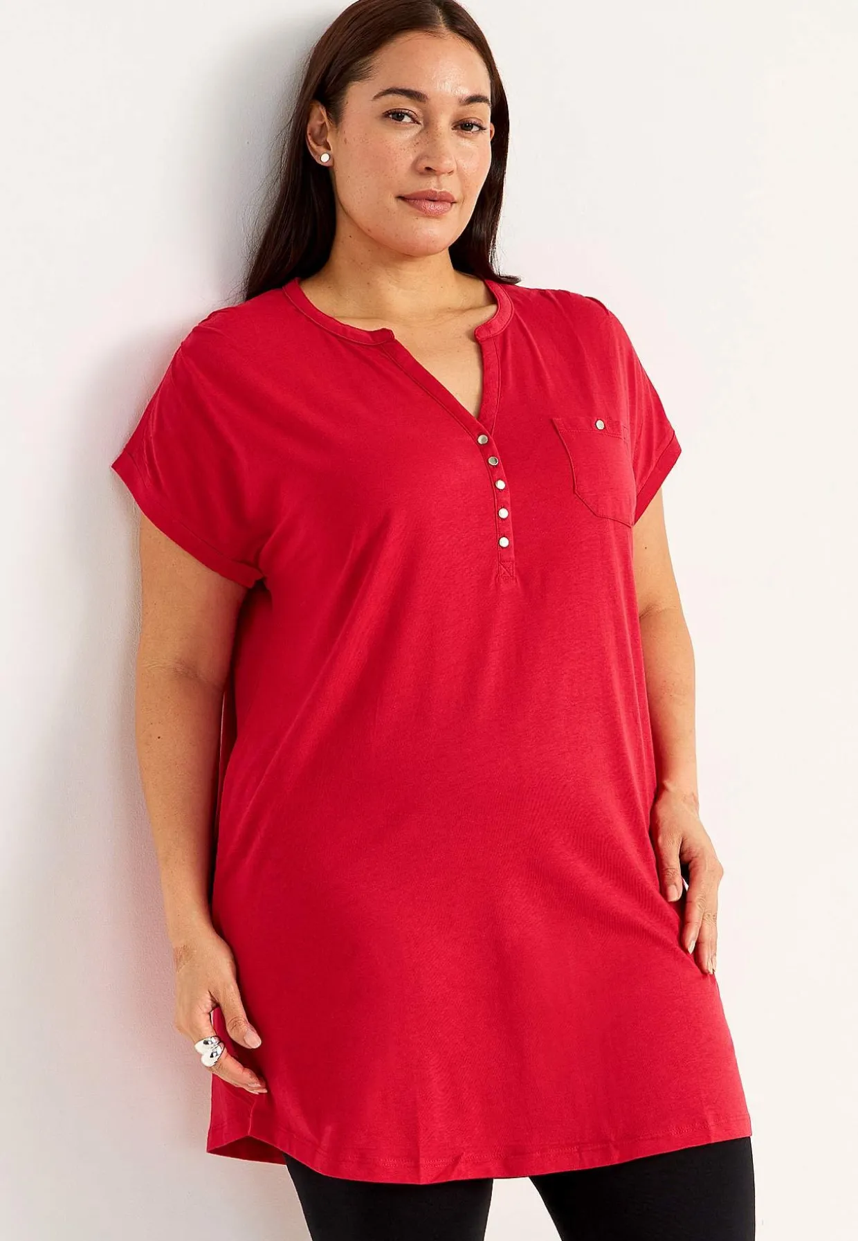 Jerseytunika i modalmiks med metalknapper