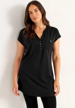 Jerseytunika i modalmiks med metalknapper