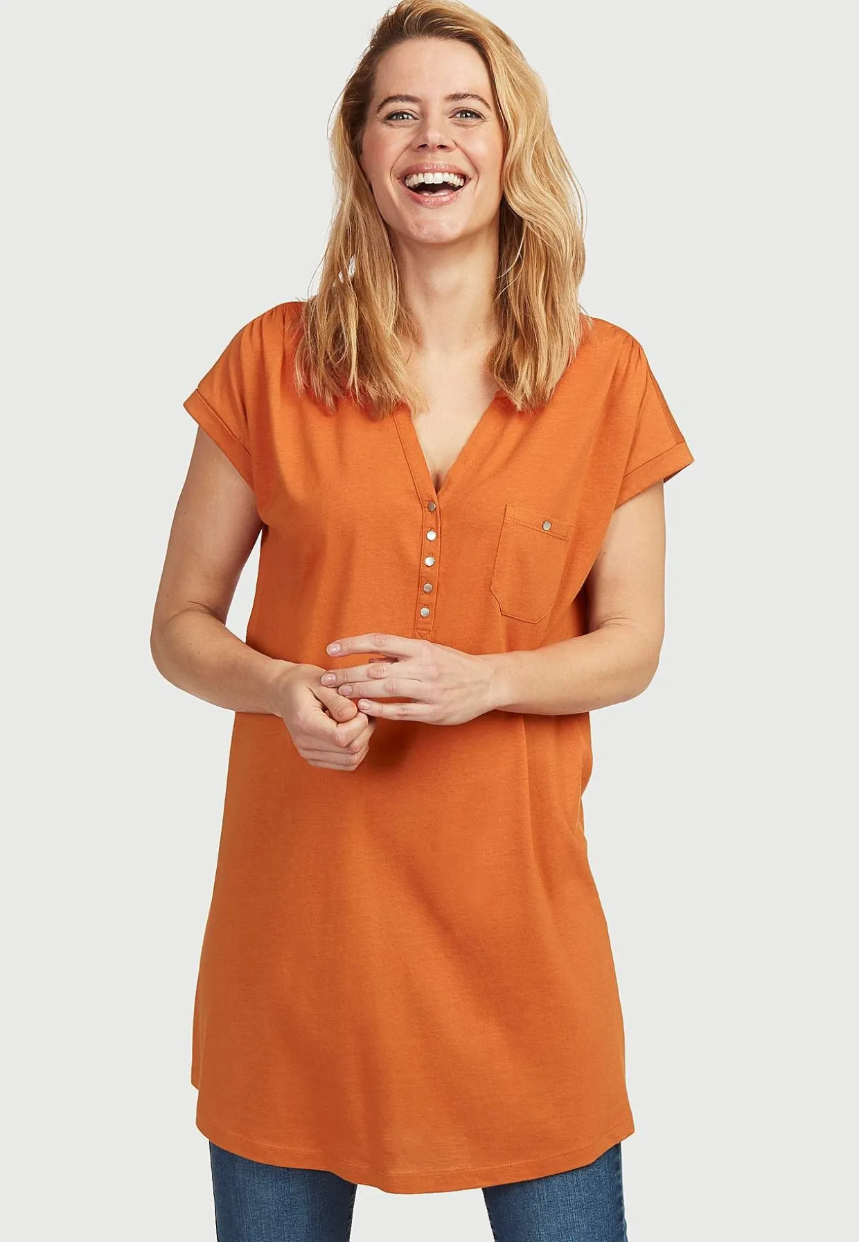 Jerseytunika i modalmiks med metalknapper