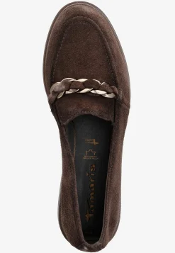 Komfortable ruskindsloafers med kædedetalje