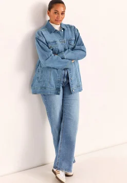 Lang jeansjakke med stræk