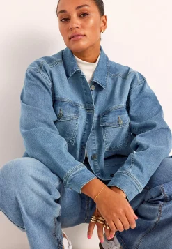 Lang jeansjakke med stræk