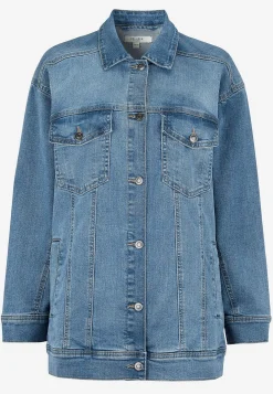 Lang jeansjakke med stræk