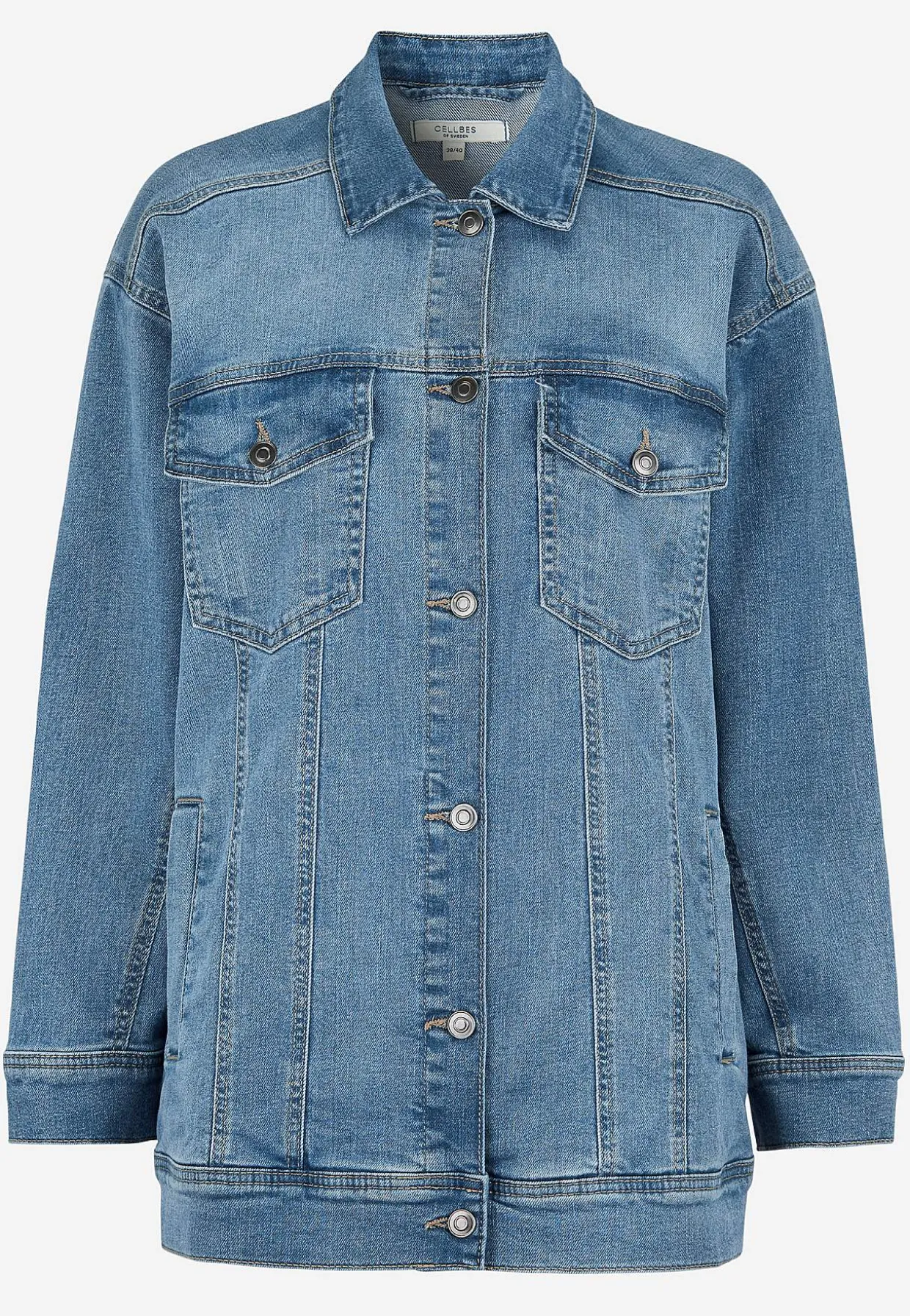 Lang jeansjakke med stræk