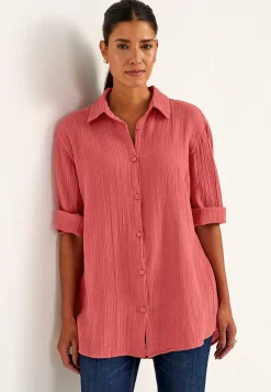 Lang skjorte i rynket bomuld