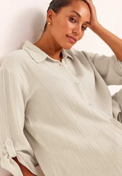 Lang skjorte i rynket bomuld