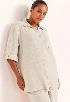 Lang skjorte i rynket bomuld