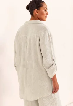 Lang skjorte i rynket bomuld