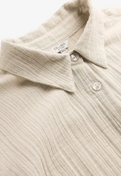 Lang skjorte i rynket bomuld