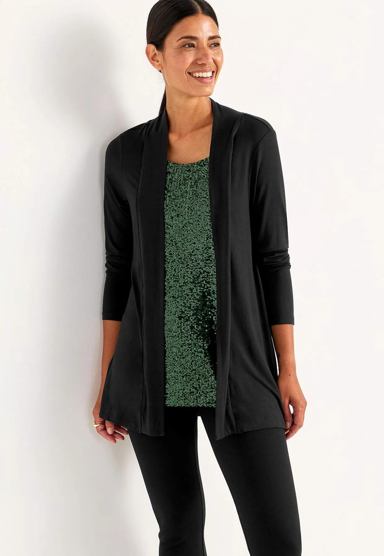 Langærmet 2-i-1-top med pailleter