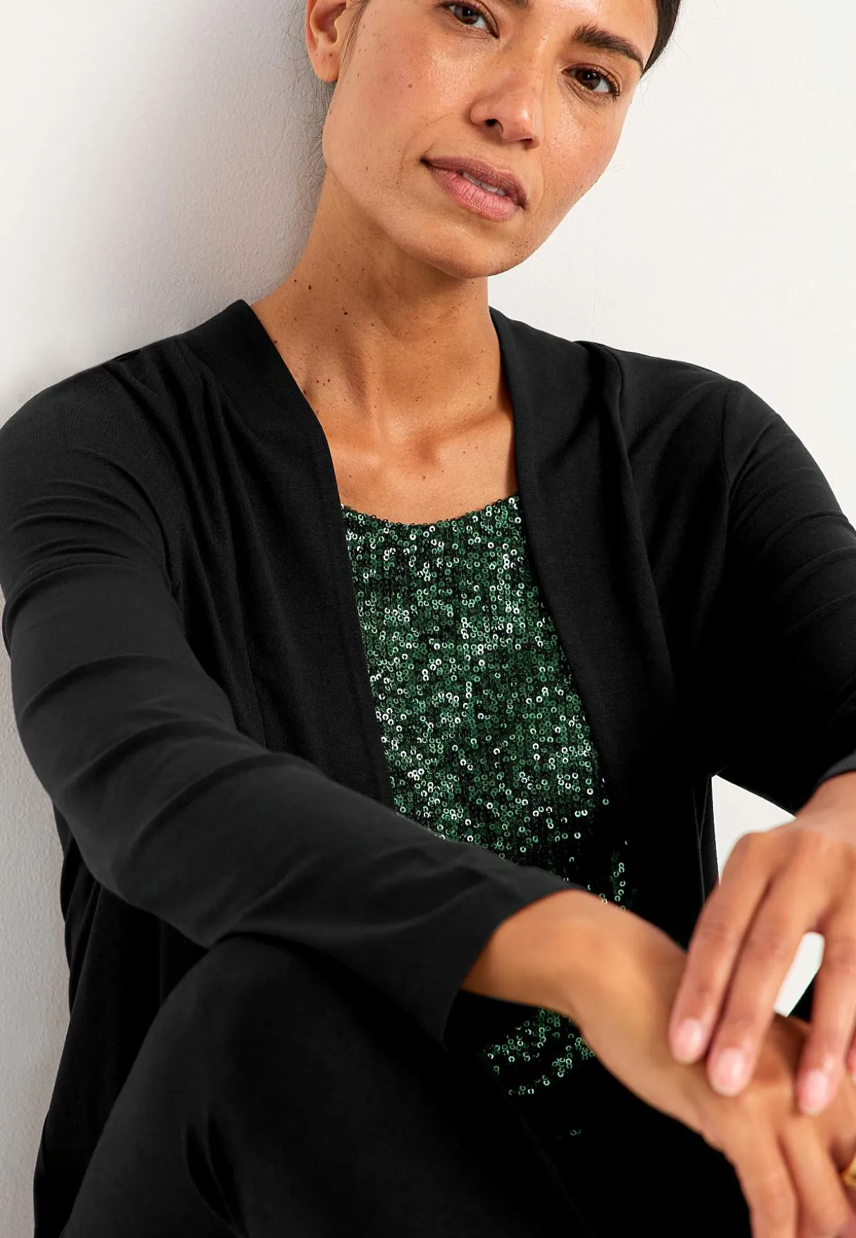 Langærmet 2-i-1-top med pailleter