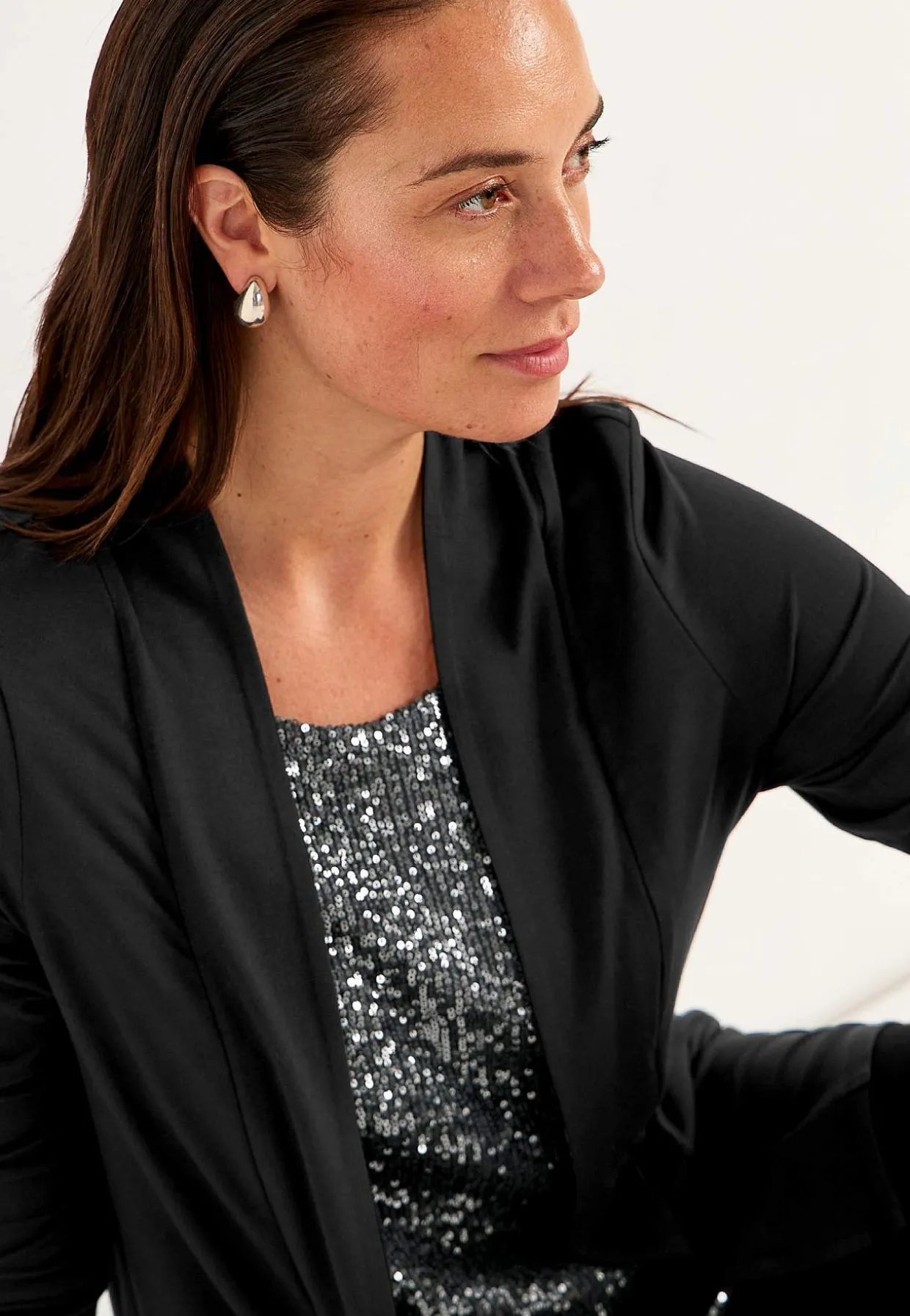 Langærmet 2-i-1-top med pailleter