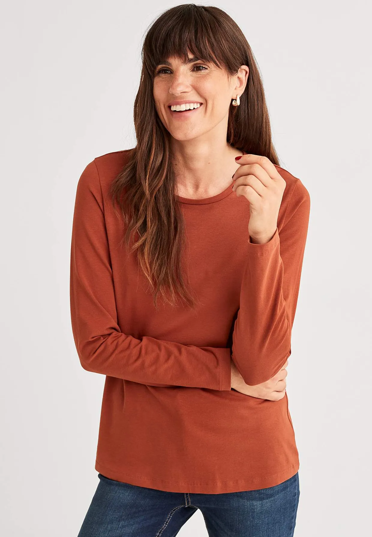 Langærmet jerseytop i økologisk bomuld