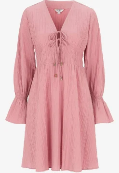 Langærmet kjole med knudedetaljer