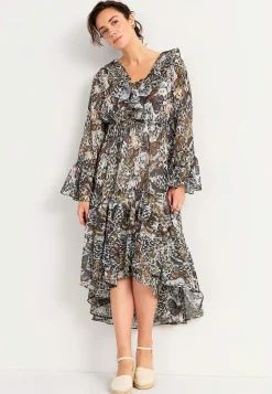 Mønstret chiffon kjole