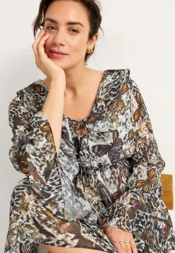 Mønstret chiffon kjole