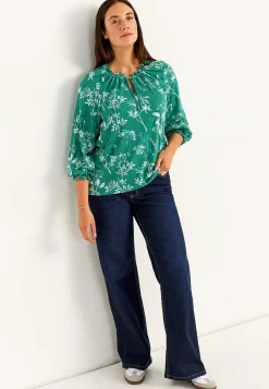 Mønstret jerseytop med flæsekant