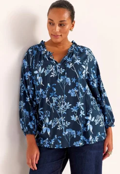 Mønstret jerseytop med flæsekant