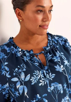 Mønstret jerseytop med flæsekant