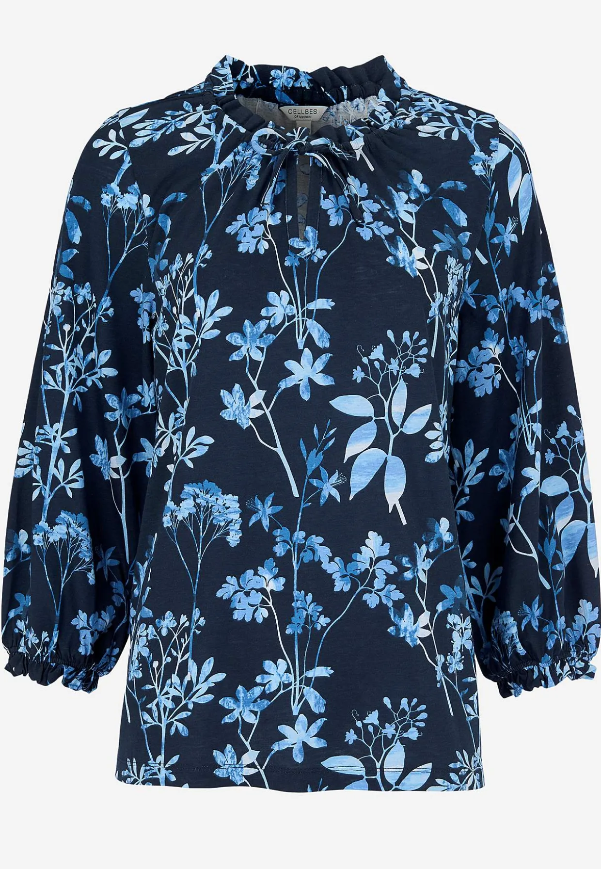 Mønstret jerseytop med flæsekant