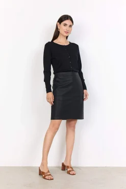 Nederdel med lommer og læderimitation