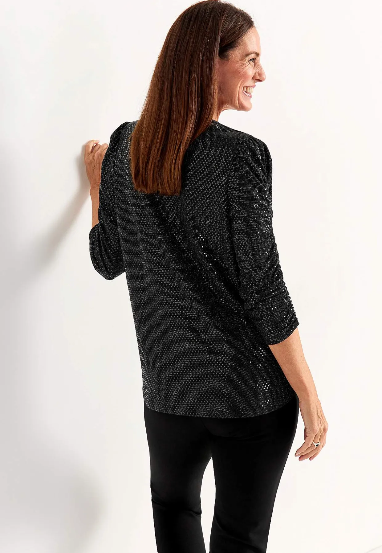 Paillet top med 3/4 ærmer