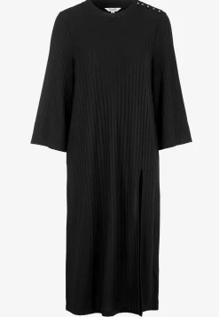 Ribbet jerseykjole med høj slids