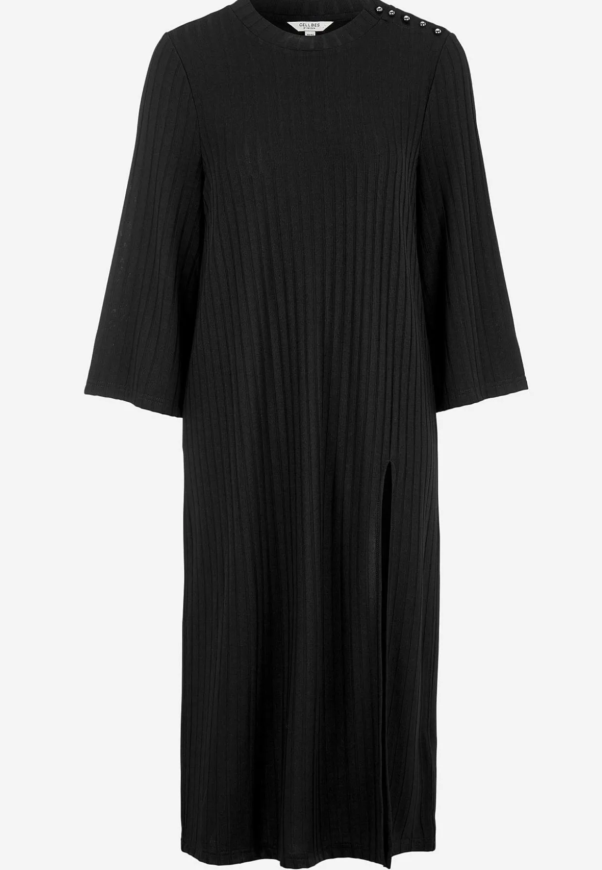 Ribbet jerseykjole med høj slids